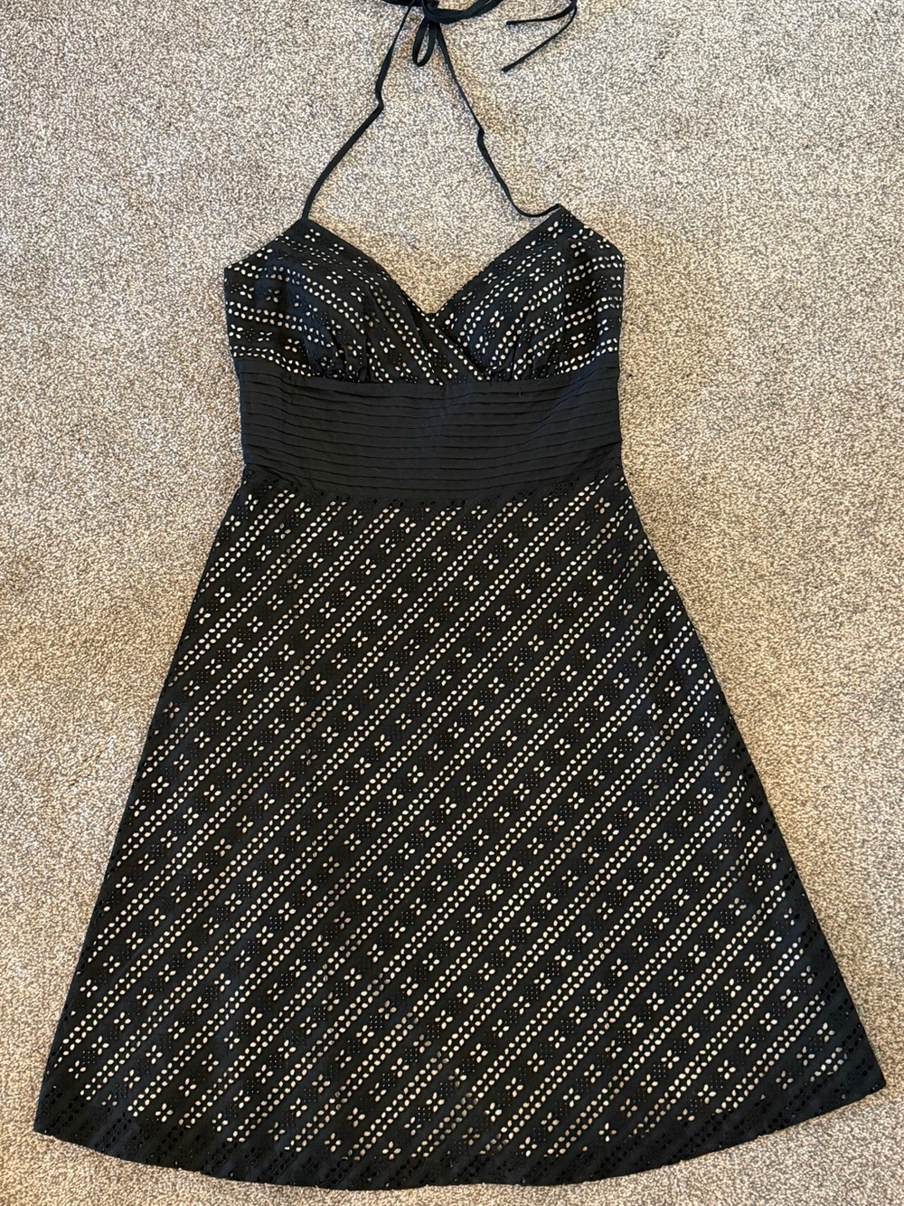 White House Black Market Black Strapless A-Line Dress with Silver Dot Detail